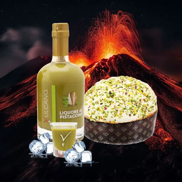 CREMA DI LIQUORE AL PISTACCHIO E PANETTONE VULCANO AL PISTACCHIO