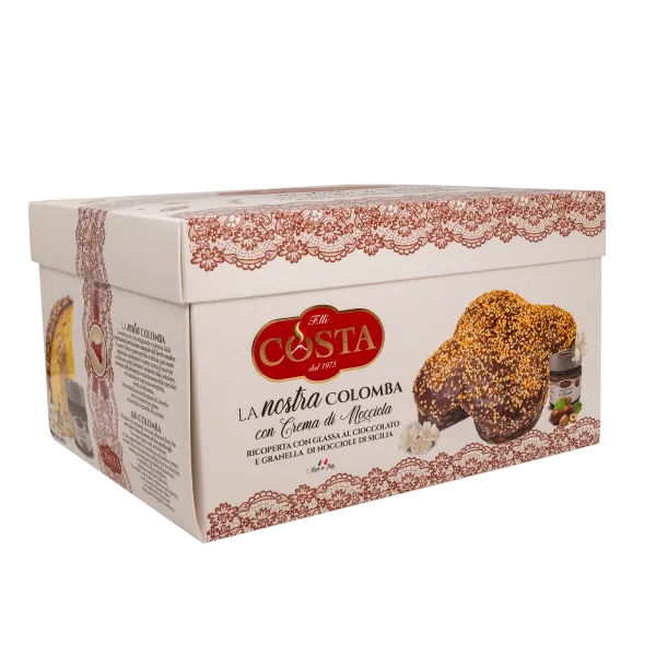 Colomba con glassa al cioccolato e granella di nocciole con crema alla nocciola 1 KG