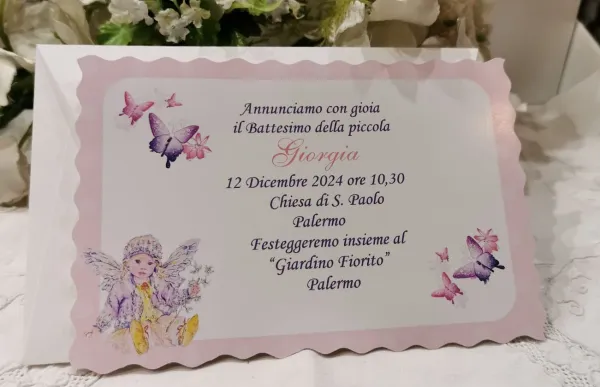 Invito Santo Battesimo Farfalle