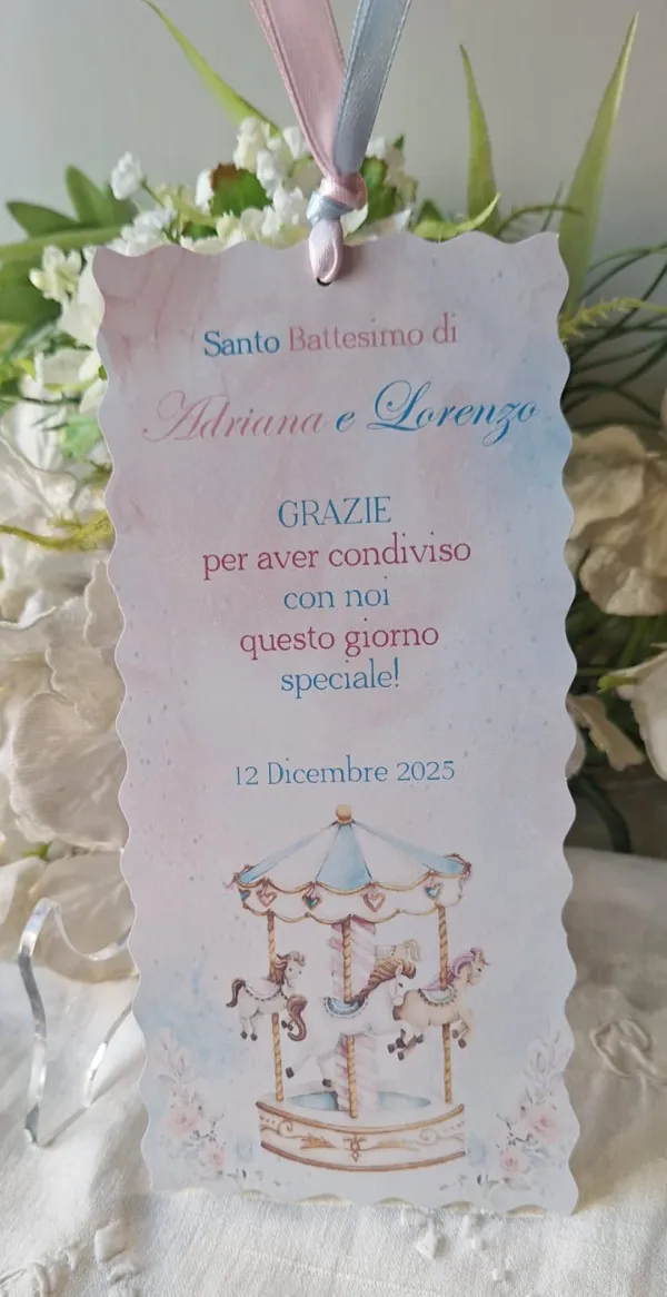 Segnalibro Battesimo Gemelli giostrina