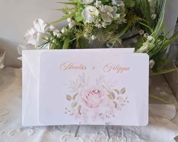 Partecipazione Matrimonio fiori rosa cipria