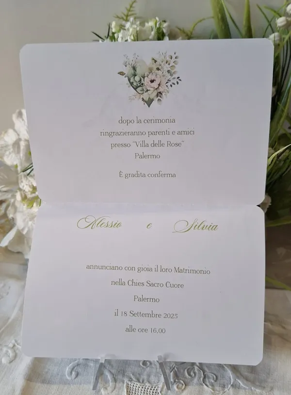 Partecipazione Matrimonio cuore verde menta