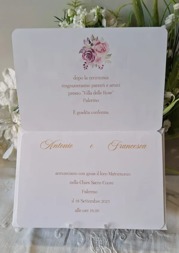 Partecipazione Matrimonio fiori rosa