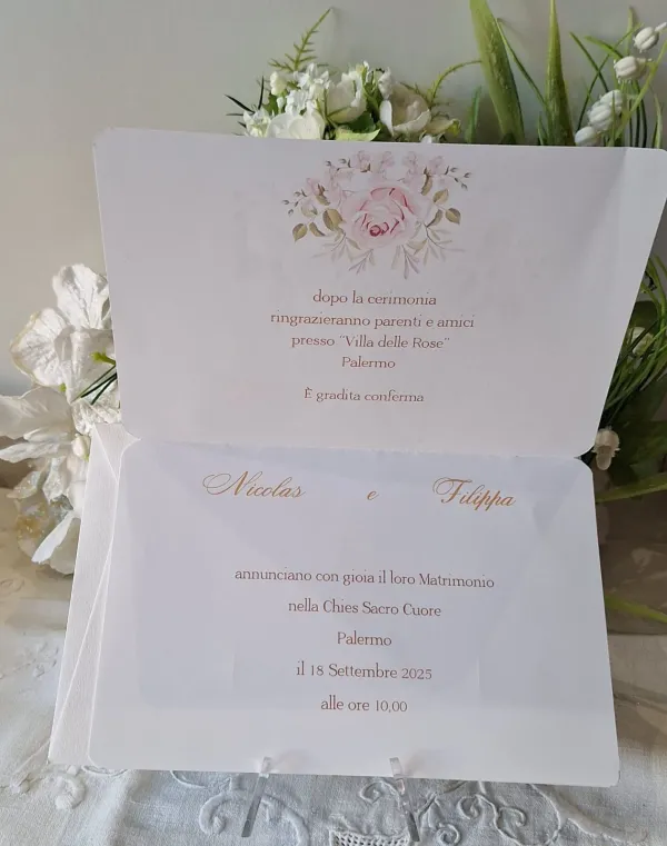 Partecipazione Matrimonio fiori rosa cipria