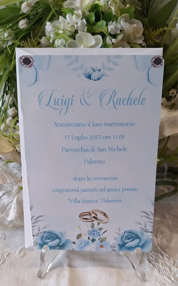 Partecipazione Matrimonio rose azzurre