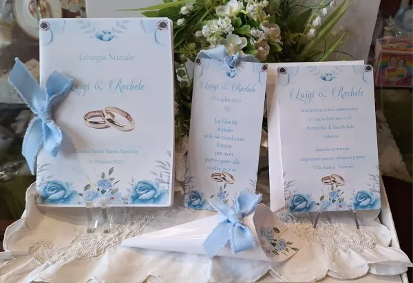 Partecipazione Matrimonio rose azzurre