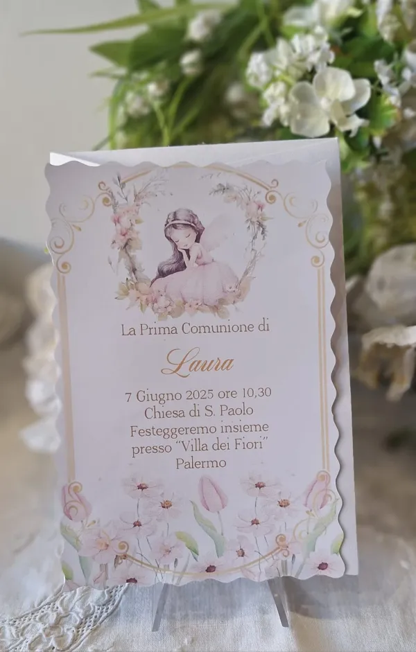 Invito Prima Comunione Fatina rosa