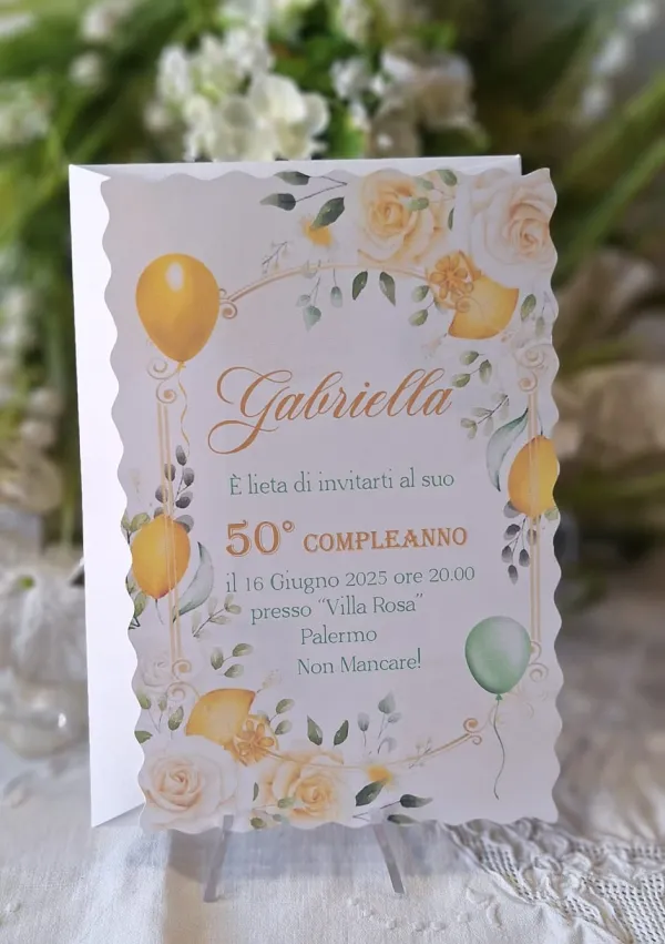 Invito 50 Anni Donna fiori gialli