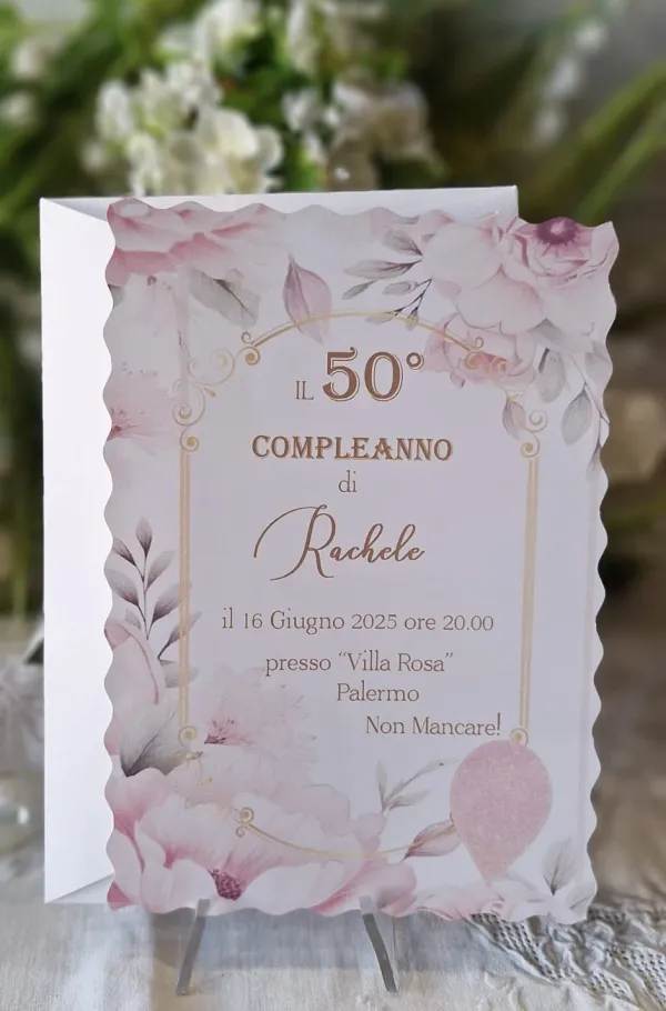 Invito 50 Anni Donna fiori rosa